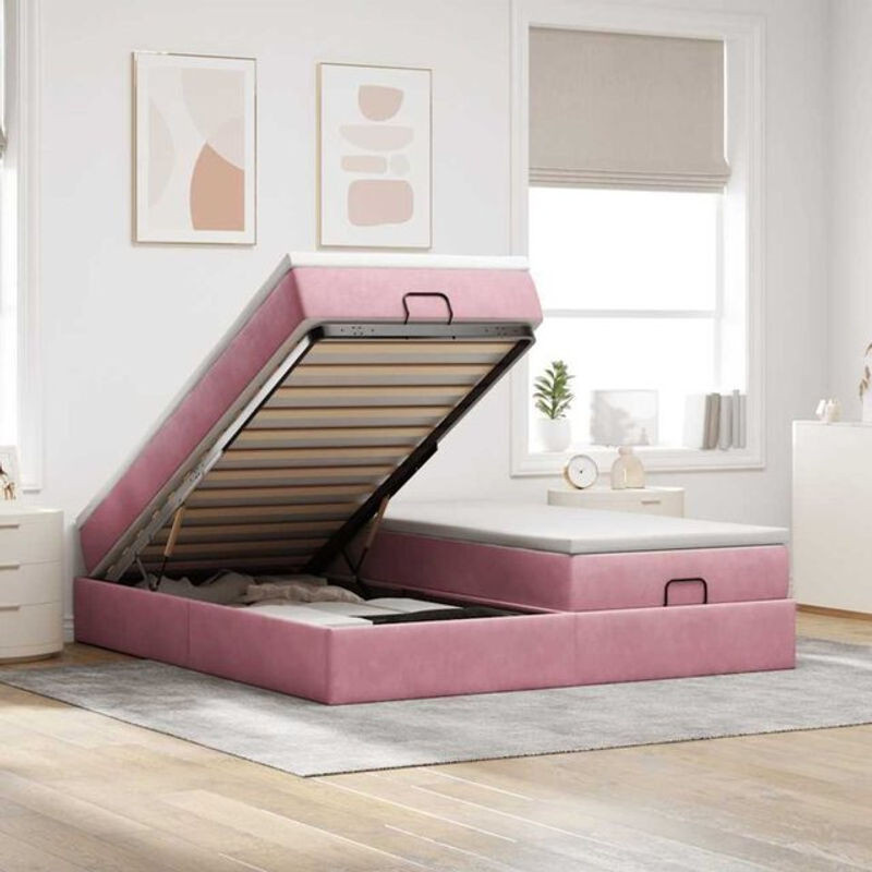 Vidaxl Ottoman Polsterbett mit Matratze aus Samt in Rosa und Weiß B/T/H: 160 x 200 x 23,5 cm - Bild 1