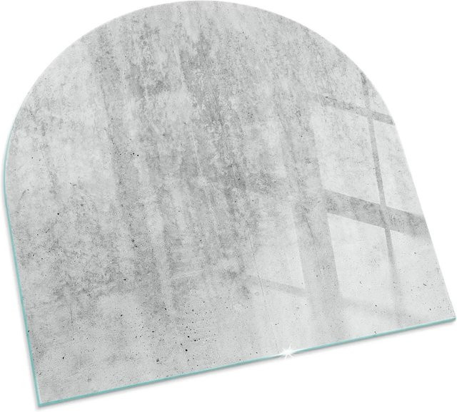 Tulup Glasplatte für Kamin als Funkenschutzplatte in Grau mit Rohbetonstruktur, Halbkreis, B: 100 cm, T: 100 cm - Bild 1