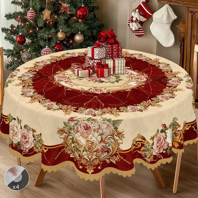 JINGYUE Pet Weihnachts-Tischdecke im Vintage-Bauernhaus-Stil mit Weihnachtsmann, Rentier und Weihnachtsbaum, wasserabweisend und waschbar, Mehrfarbig, B: 152 cm, T: 305 cm - Bild 1