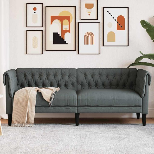 vidaXL Chesterfield-Sofa 3-Sitzer Dunkelgrau mit Stoffbezug und Massivholzrahmen B: 201,5 cm, H: 74,5 cm, T: 85,0 cm - Bild 3