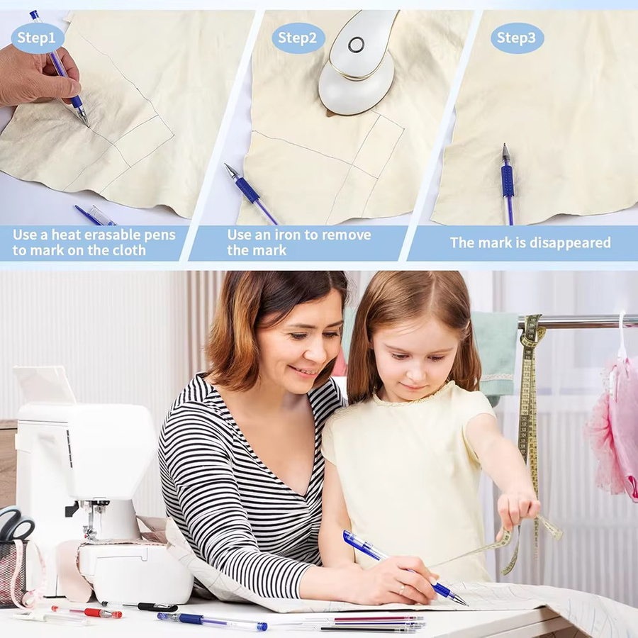 JAY HOME Stoffmarkierungsstifte Set mit 4 wärmelöschbaren Kreidestiften und 8 Nachfüllungen für Nähen, Quilten und Sticken - Bild 2