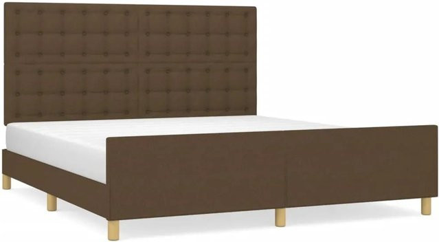 vidaXL Bettgestell mit Kopfteil in Dunkelbraun aus Stoff und Holz, B/T/H: 160 x 200 x 128 cm - Bild 1