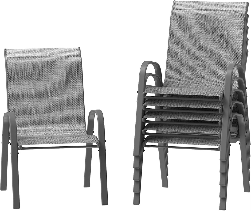 6er Set stapelbare Gartenstühle von AuAg in Grau mit Textilene-Sitzfläche und pulverbeschichtetem Stahlgestell - Bild 6