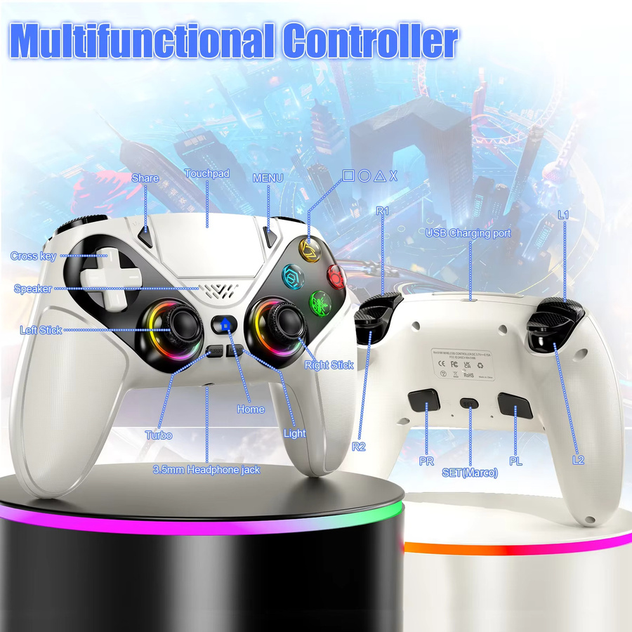 Bonacell Kabelloser Controller für PlayStation 5 in Weiß mit Hall-Joystick und Turbo-Funktion - Bild 3
