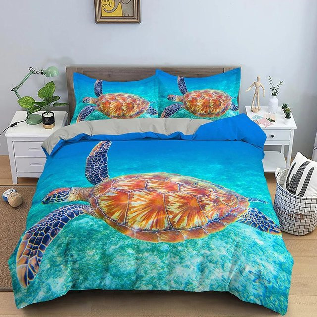 Bettwäsche Set Meeresschildkröte mit 3D-Design von Your Warm Home, Blau, Polyester, B/H: 200 x 230 cm, inklusive 2 Kissenbezügen (50 x 70 cm) - Bild 1