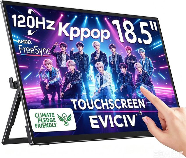 EVICIV 18,5 Zoll Tragbarer Gaming Monitor mit 10-Punkt-Touch, 120Hz, 100% sRGB, HDR und FreeSync in Schwarz mit USB-C und Mini HDMI Anschluss - Bild 1