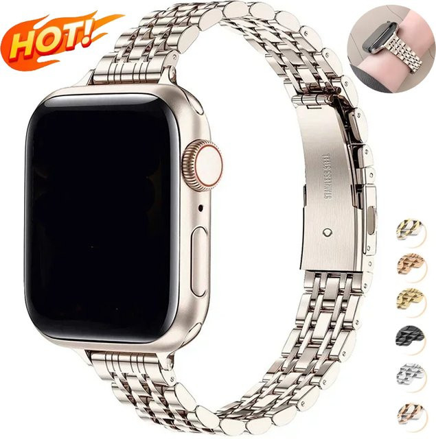 CAOWTAN Edelstahlarmband für Apple Watch Ultra, Series 11, 10, 9, 8, 7, 6, SE, 5, 4, 3 in Silber oder Schwarz - Bild 1