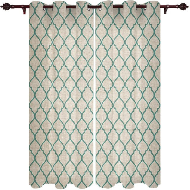 Super Six Vorhänge im Marokko-Landhausstil, Gelb und Türkis, halbtransparent, Breite: 135 cm, Höhe: 60 cm - Bild 1