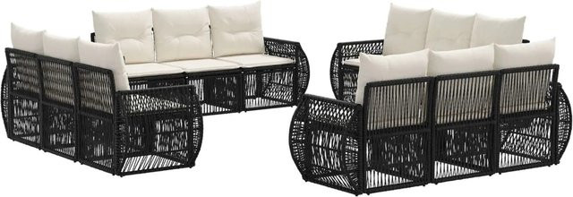 vidaXL Gartensofa-Set 12-teilig aus Poly-Rattan und Metall in Schwarz und Cremeweiß mit Polsterkissen - Bild 1