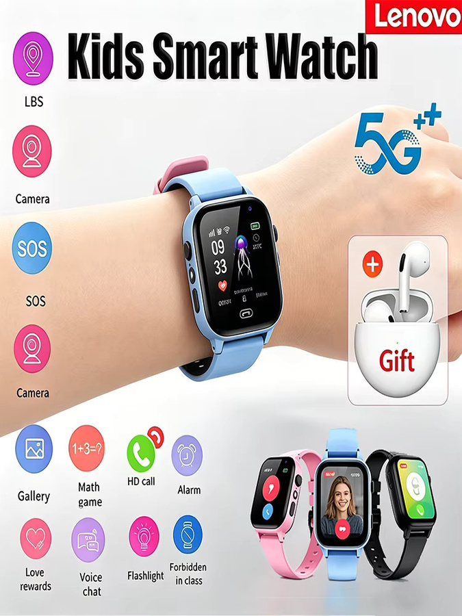 Lenovo Kinder-GPS-Smartwatch mit SIM-Karte, Anruffunktion und Kamera, Wasserdicht, Farbe: Pink, Kompatibel mit iOS und Android - Bild 6