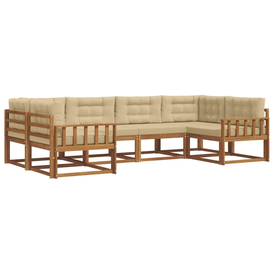 vidaXL Outdoor-Sofagarnitur 6-teilig aus Akazienholz in Natur und Beige mit Kissen und Armlehnen im L-Shape Design - Bild 2