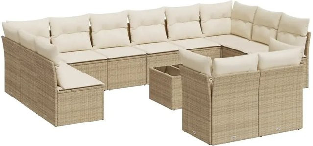 vidaXL 13-teilige Garten-Sofagarnitur in U-Form aus Polyrattan mit Kissen und Stauraum, Beige-creme - Bild 1