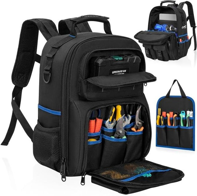 XIYUXIYAN Werkzeugrucksack wasserabweisender Arbeitsrucksack mit gepolsterter Schulter und abnehmbarem Werkzeug-Organizer für Elektriker - Bild 1