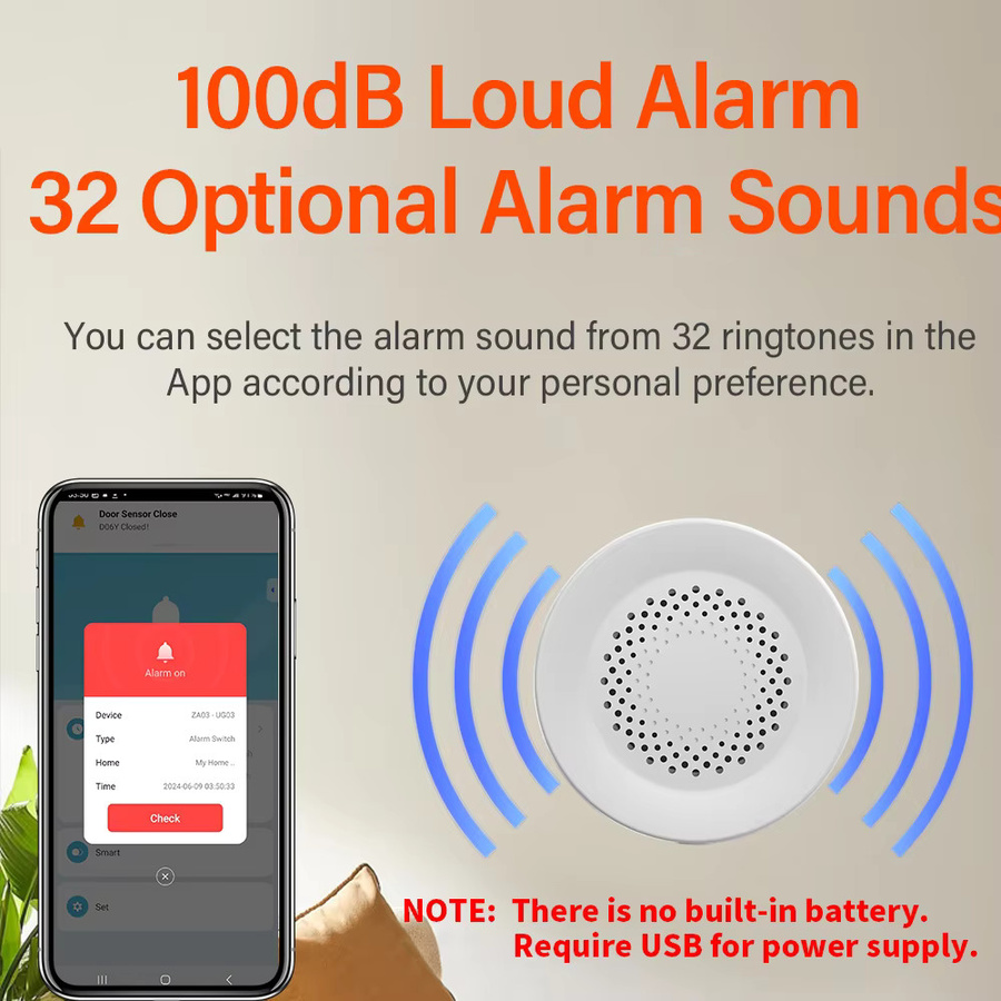 Tuya Zigbee Kabelloser Intelligenter Sirenen-Alarmsensor mit 100dB Einbruchalarm in Schwarz oder Weiß, kompatibel mit Smart Life, Alexa und Google Home - Bild 2