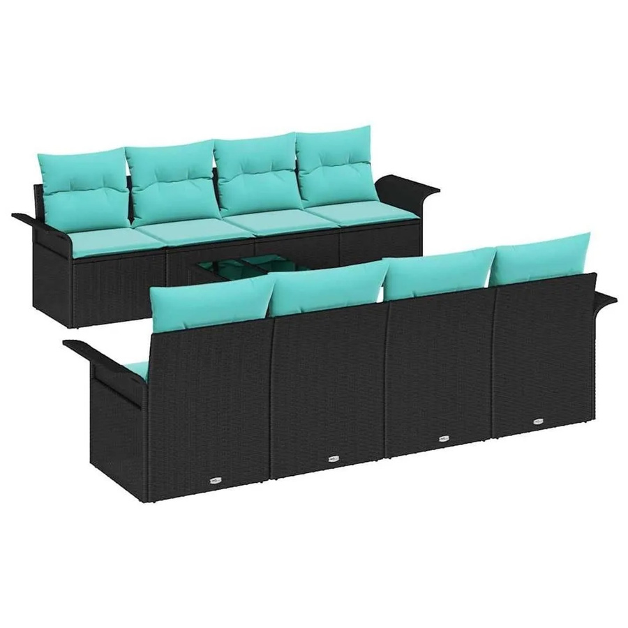 vidaXL Gartensofa-Set aus Poly-Rattan mit 9 Kissen in Schwarz und Türkis - Bild 2