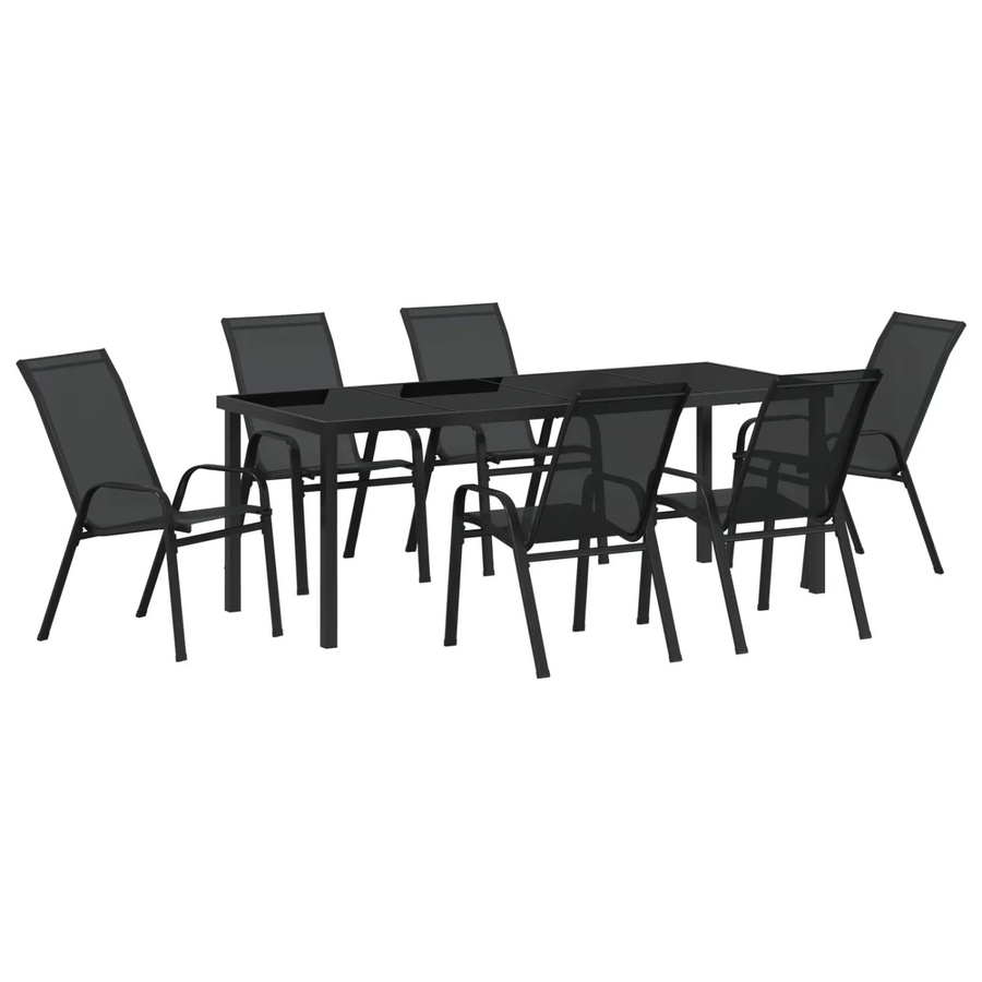 vidaXL 7-teiliges Garten-Esszimmer-Set aus schwarzem Textilene und Stahl - Bild 2