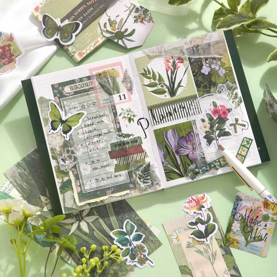 JIANQI DIY Junk Journal Collage Kit mit 180 Teilen aus PET-Aufklebern und Papier in Multicolour - Bild 6
