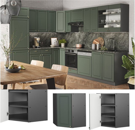 Vicco Eckhängeschrank Fame-Line Landhaus Küchenschrank Anthrazit Grün-Gold mit Softclose-Scharnieren und Einlegeboden, Breite: 57 cm, Höhe: 72 cm, Tiefe: 52 cm