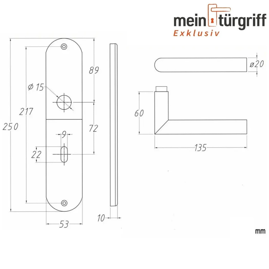 MeinTürgriff Drückergarnitur Liverpool Edelstahl matt Silber mit Renovierungsschild Langschild für WC und Türen, B/H: 160 x 160 mm - Bild 1