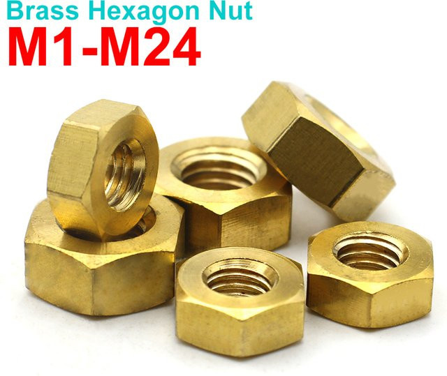Zimir Sechskantmuttern aus massivem Messing Kupfer in Gold, DIN 93 - Bild 1