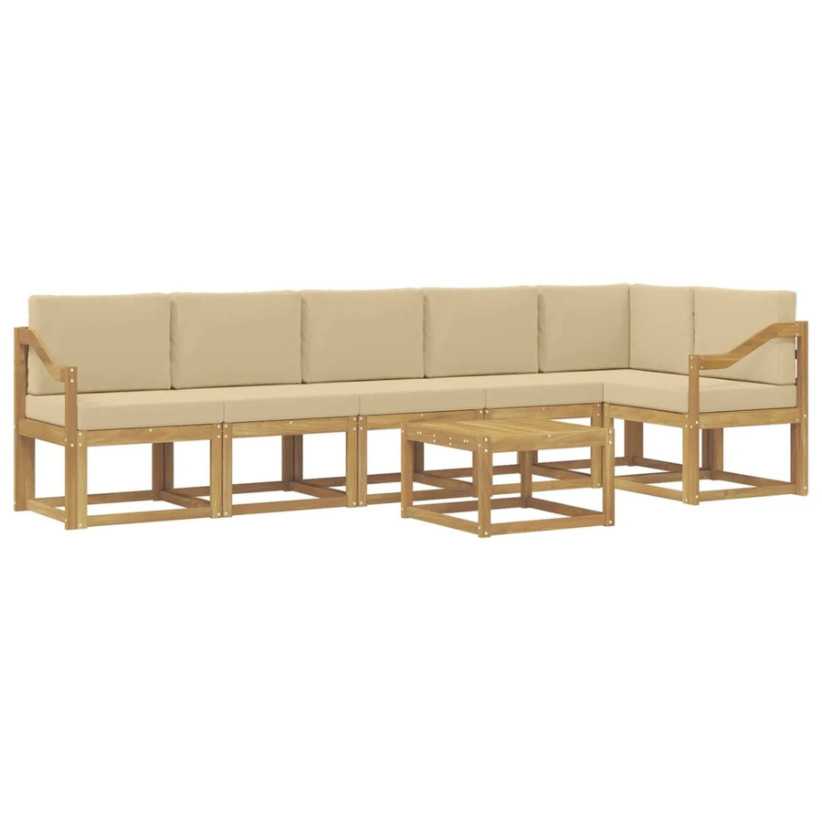 vidaXL Outdoor-Sofagarnitur 7-teilig aus Akazienholz mit Kissen in Weiß, Beige und Braun - Bild 2