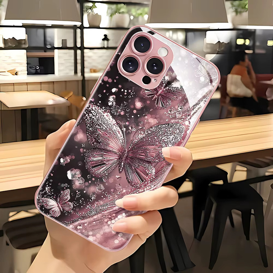 Rosa Schmetterling Schutzhülle aus gehärtetem Glas für Samsung Galaxy S25 S24 S23 S22 Ultra Plus sowie A56 A55 A35 A26 A17 A16 A07 A06 und A37 A36 - Bild 3