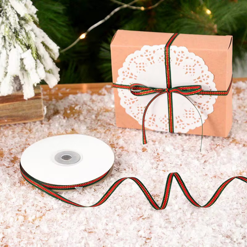 ZQNYCY Weihnachtsband Textil für DIY Geschenkverpackungen und Dekoration, 5 mm Breite, 25 Yards, Rot und Grün - Bild 4