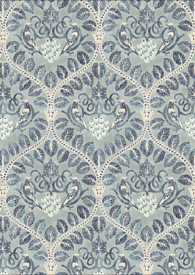 Lewis & Wood Tapete Berry Brothers Delft in Blau mit floralem und botanischem Muster - Bild 1