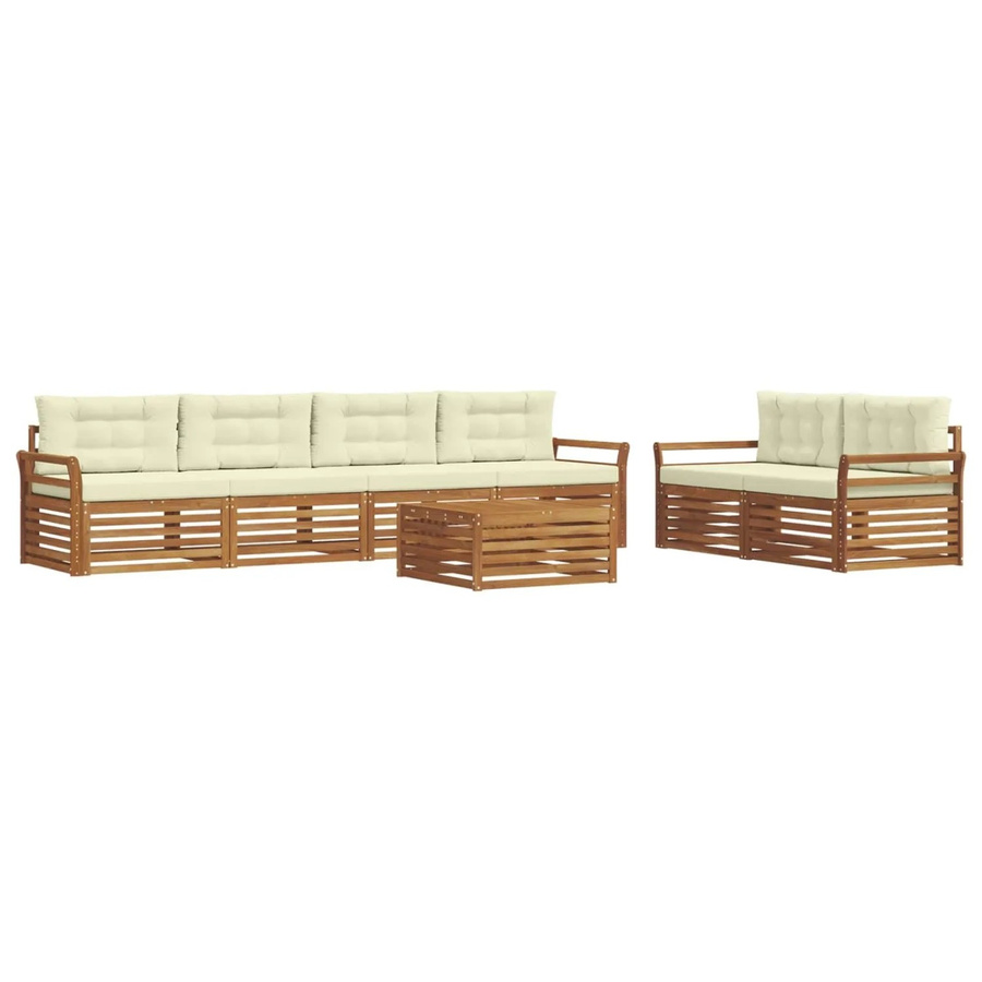 vidaXL Outdoor-Sofagarnitur 7-teilig aus Akazienholz mit Kissen in Natur und Creme - Bild 2