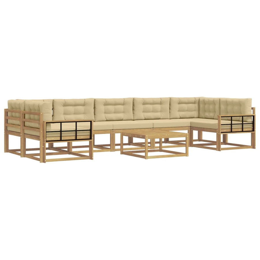 vidaXL Outdoor-Sofagarnitur L-Form aus Akazienholz mit Kissen und Couchtisch in Weiß und Beige - Bild 2