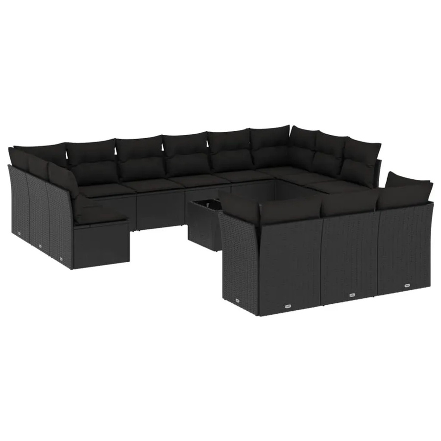 vidaXL 14-tlg. Garten-Sofagarnitur aus Poly-Rattan mit Kissen in Schwarz - Bild 2