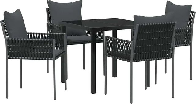 vidaXL Garten Essgruppe 5-teilig aus Poly Rattan und Stahl in Schwarz mit Glastisch - Bild 1
