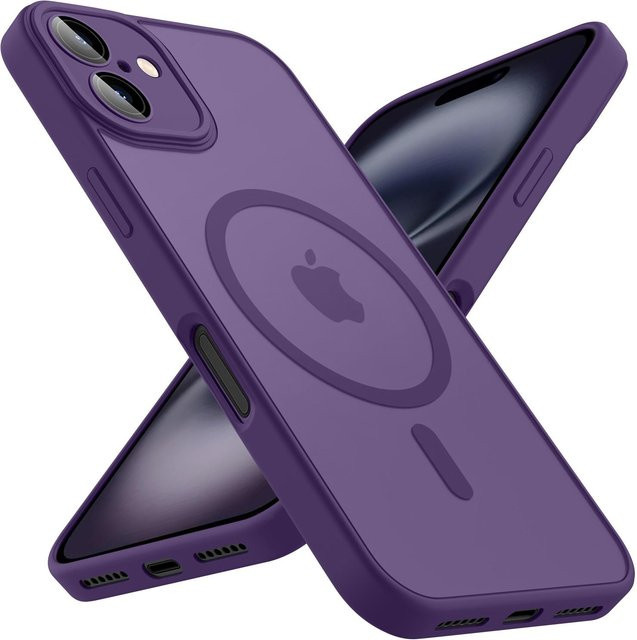 Magnetische Frosted Handyhülle für Apple iPhone kompatibel mit MagSafe in Dunkelviolett und Transparent - Bild 1