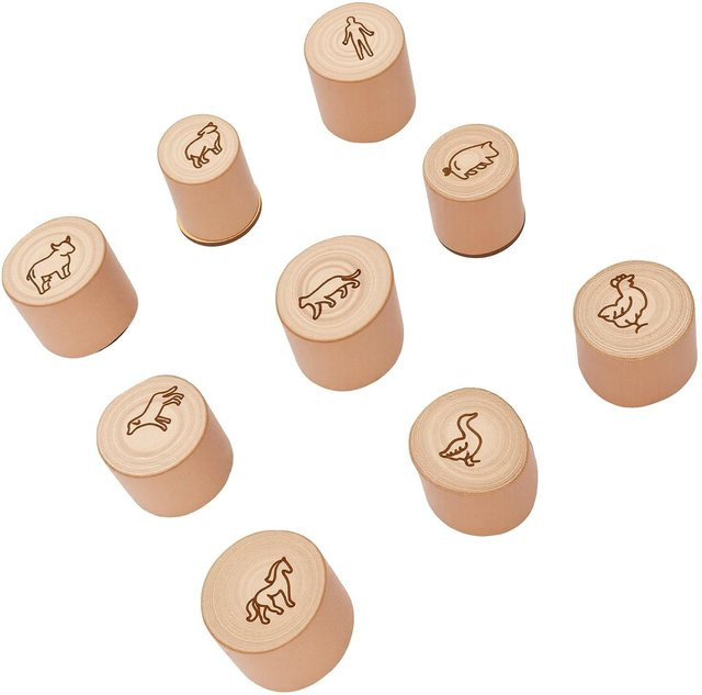 9er-Set Fishine Holztierstempel für DIY Branding in Beige und Naturfarben - Bild 1