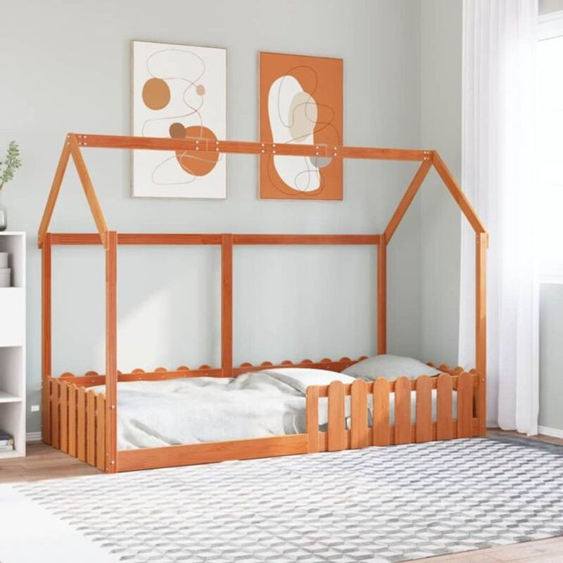 Vidaxl Kinderbett Hausbett aus Massivholz Kiefer in Braun, B/T/H: 190 x 90 x 0 cm (Landhaus und Skandinavisch Stil) - Bild 1