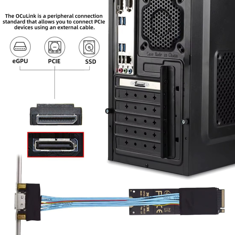 JoniSerl M.2 NVMe zu Oculink Adapter PCI-E 4.0 M-Key auf SFF-8611 SFF-8612 Host-Kabel mit Halterung für 2280 NVMe U.2 SSD EGPU, Schwarz/Orange, Kabellänge: 30 cm - Bild 4