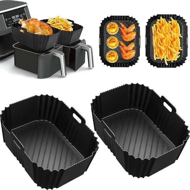 2er-Pack Heißluftfritteuse-Einlagen für Ninja AF400 Dual Zone, Antihaftbeschichtete Wiederverwendbare Backformen in Schwarz - Bild 1