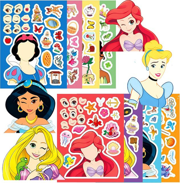 Disney Prinzessinnen Puzzle-Aufkleber, Nachfüllpack, 8/16 Blatt - Bild 1