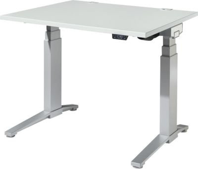 Schäfer Shop Genius Schreibtisch ERGOSTYLE S, elektrisch höhenverstellbar, Rechteck, C-Fuß, inkl. Memory Master, lichtgrau/weißaluminium, B: 120 cm, T: 80 cm, H: 63,5-130,5 cm - Bild 1