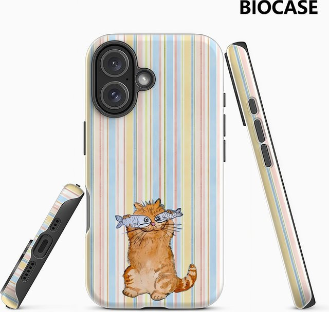 Potdemiel Handyhülle mit Katze und Fisch für iPhone 12 bis iPhone 17 Pro Max Plus, doppelschichtige Rückseite, multicolour - Bild 1