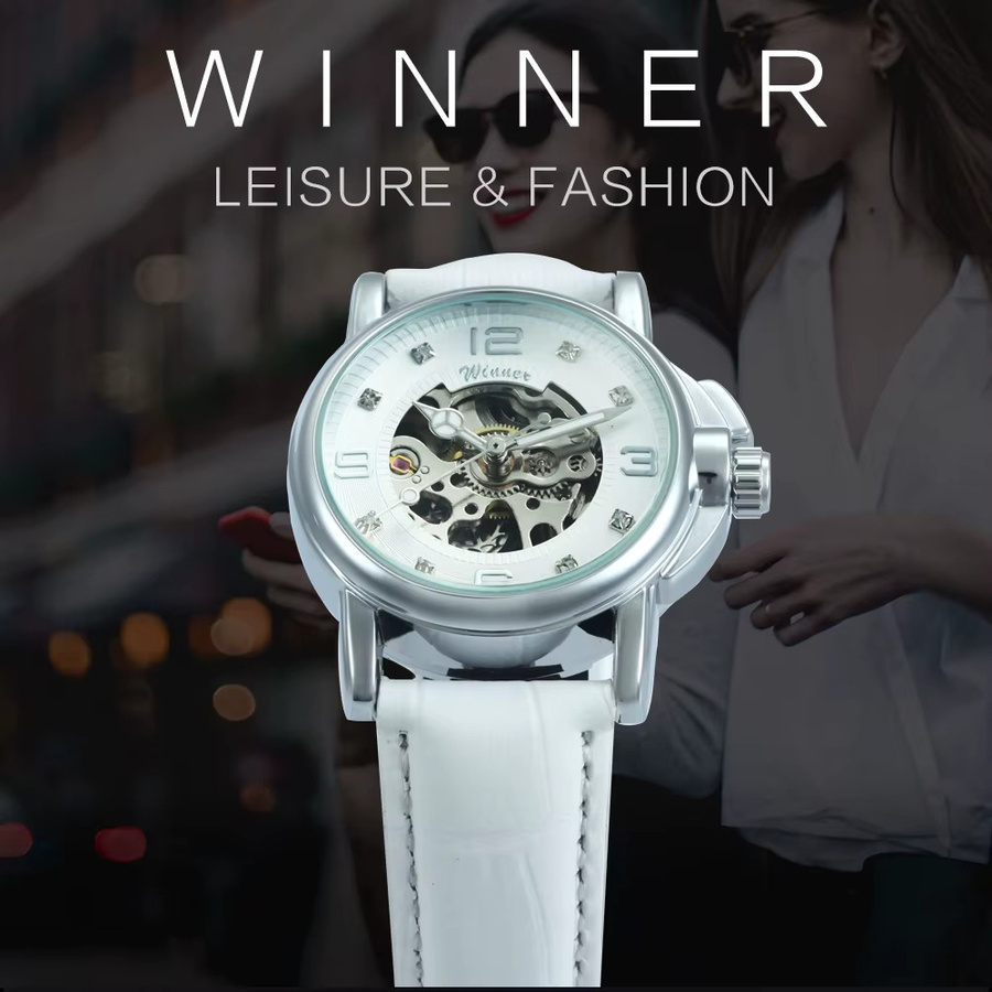 WINNER Armbanduhr Skelett, Automatik, Edelstahl, Silber, Leder, Damen - Bild 2