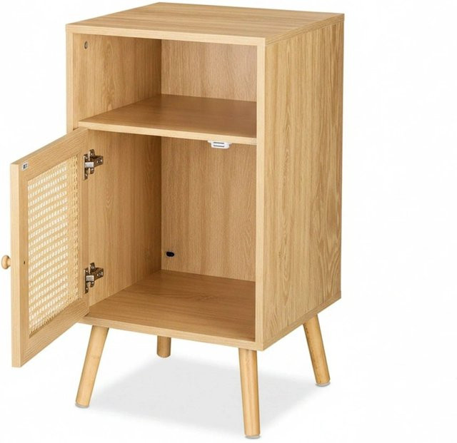 Relaxdays Nachttisch aus Bambus und Holzwerkstoff in Natur mit Tür, Farbe: Beige/Braun, B/T/H: 72 x 40 x 39 cm - Bild 1