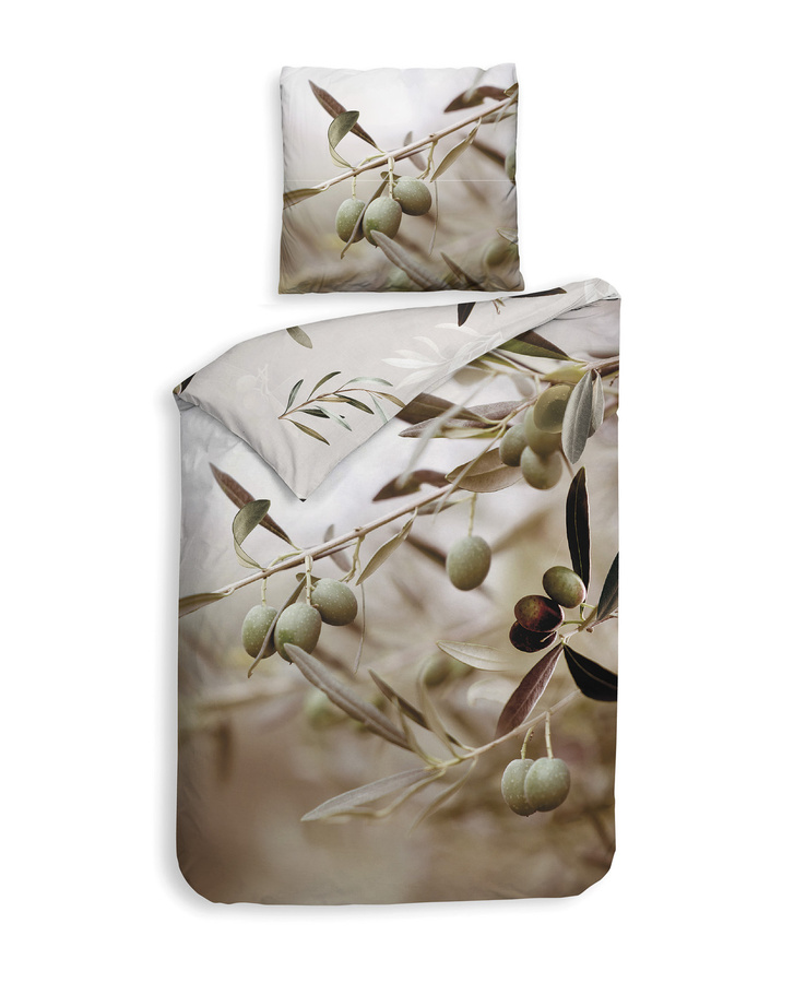 Heckett & Lane Mako-Satin Bettwäsche Wilder Oliven Blätter Wende grün, Bettbezug 155 x 220 cm und Kissenbezug 80 x 80 cm - Bild 1