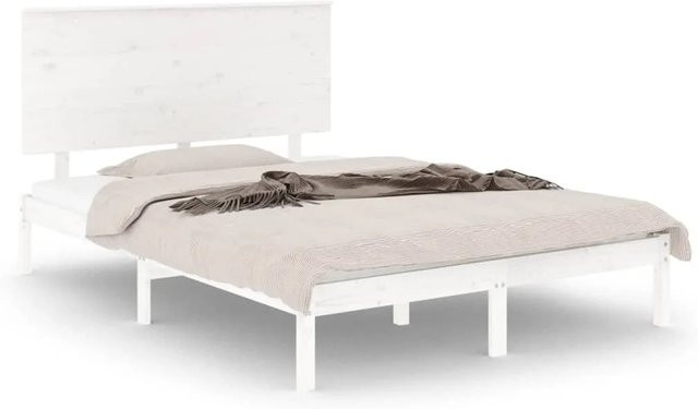vidaXL Massivholzbett aus Kiefer in Weiß, Modernes Bettgestell aus lackiertem Kiefernholz, B/T/H: 140 x 200 cm - Bild 1