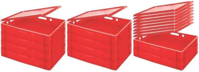 CHEFGASTRO SparSet 10 Eurobehälter Fleischerkasten E1 mit Auflagedeckel, Rot, H x B x T: 12,5 x 40 x 60 cm, 25 Liter - Bild 1