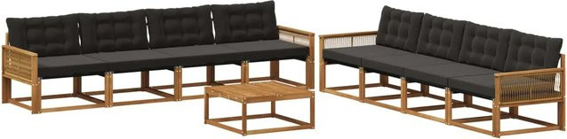 vidaXL Outdoor-Sofagarnitur aus massivem Akazienholz mit Textilene und Kissen, Schwarz/Natur - Bild 1