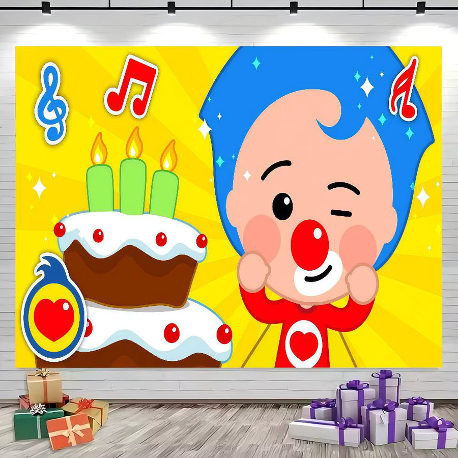 Cartoon Plim Plim Weihnachts-Fotohintergrund mit Fenster und Kamin in Multicolour für dein Fotostudio - Bild 1