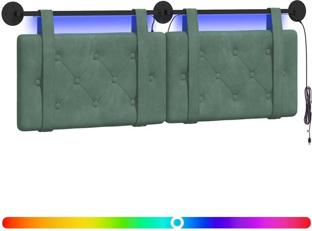 vidaXL Hängendes Kopfteil mit LED-Licht in Meergrün aus Samt, B: 130 cm, H: 55 cm, T: 5 cm - Bild 1
