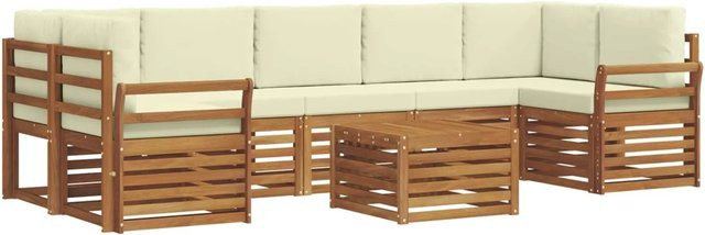 vidaXL Sofagarnitur 8-teilig L-Form aus Massivholz Akazie in Natur und Beige mit Polsterung und Armlehnen - Bild 1