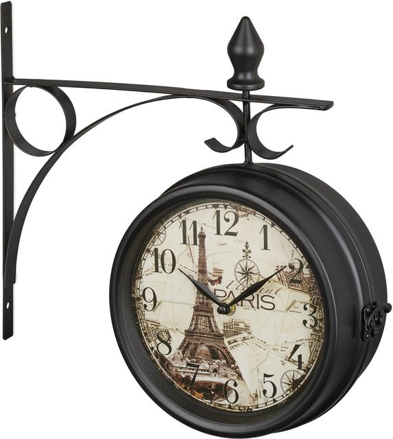 Relaxdays Bahnhofsuhr Retro in Schwarz aus Eisen und Glas, doppelseitig und geräuschlos, B/H/T: 35 x 34 x 10 cm - Bild 1